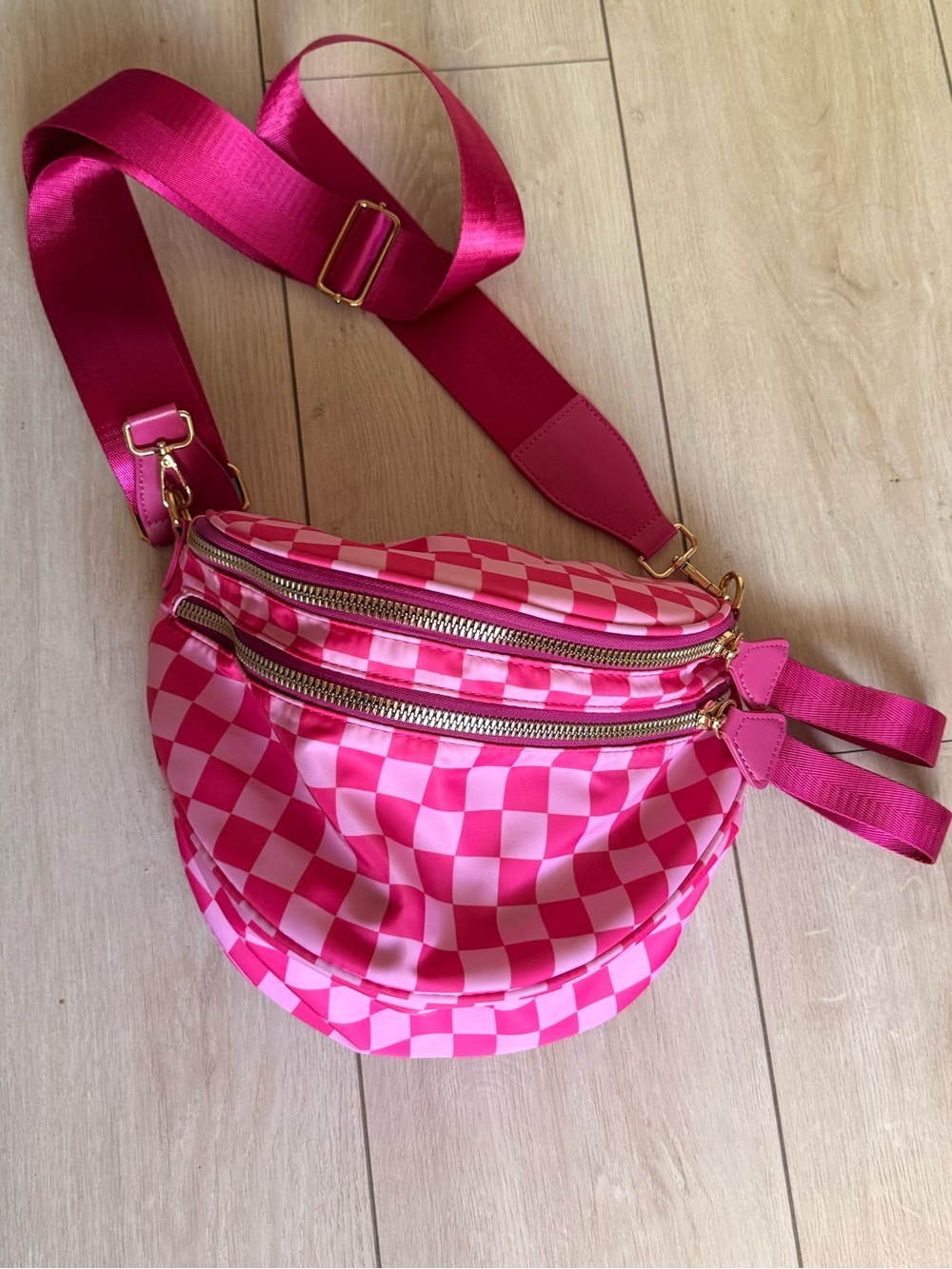 Pink Checkered Crossbody Belt Bag - Unbranded